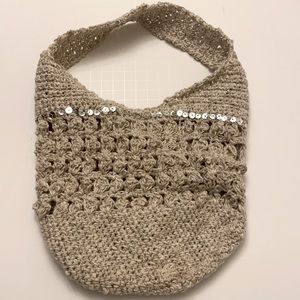 Small purse, cotton & linen, silver sequins